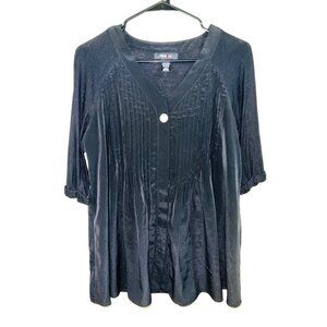 Style & Co. Womens Black Pintuck Button-Front Blouse XS Polyester/Rayon/Spandex